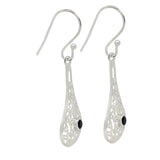 Black Colored Silver Sterling Earrings Plated With Rhodium And Featuring Black Onyx Cut Round Shaped Stone. - Fashion Apparel 