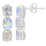 Silver Sterling Earrings, Plated With Rhodium And Embellished With Blue Shaded Moonstone Gems - Fashion Apparel 