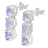 Silver Sterling Earrings, Plated With Rhodium And Embellished With Blue Shaded Moonstone Gems - Fashion Apparel 