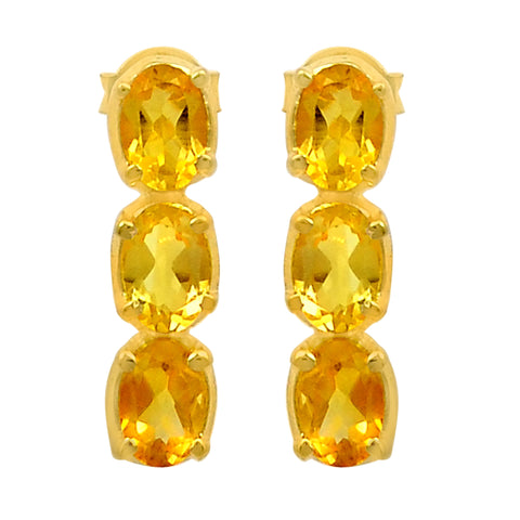 Gold Polished Silver Sterling Earrings, Having A Citrine Oval Shaped Stone At Its Heart - Fashion Apparel 