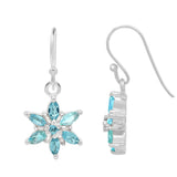 Hook Shaped Sterling Silver Earrings With Rhodium Plating Set i Blue Topaz Gemstones - Fashion Apparel 