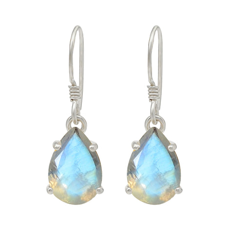 A Rhodium Plated Silver Sterling Hook Earrings,Sparkling With A Pan-Shaped Moonstone - Fashion Apparel 
