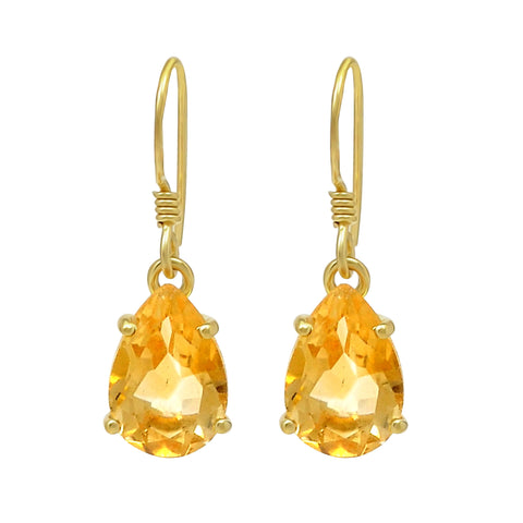 Gold Plated Silver Sterling Hook Earrings With Pan Citrine Gemstone - Fashion Apparel 