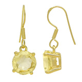 Silver Sterling Hook Earrings Plated With Gold, Sporting Lemon Topaz Gems - Fashion Apparel 
