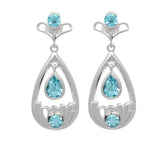 Stunning Sterling Silver Earring With Enduring Rhodium Plating And Blue Topaz Stone - Fashion Apparel 