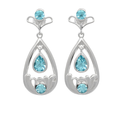 Stunning Sterling Silver Earring With Enduring Rhodium Plating And Blue Topaz Stone - Fashion Apparel 