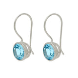 Silver Sterling Hook Earrings Polished With Rhodium, Embellished With Blue Topaz - Fashion Apparel 