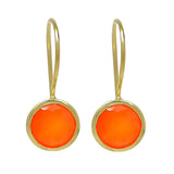 Fabulus Silver Sterling Hook Earrings Plated With Gold And Holding Orange Colored Round Carnelian Stone - Fashion Apparel 