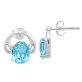 Adorned Sterling Silver Earring With Rhodium Plating And Blue Topaz Stone - Fashion Apparel 