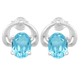 Adorned Sterling Silver Earring With Rhodium Plating And Blue Topaz Stone - Fashion Apparel 