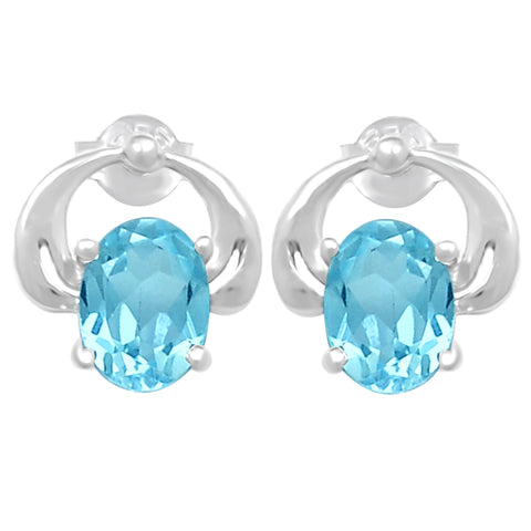 Adorned Sterling Silver Earring With Rhodium Plating And Blue Topaz Stone - Fashion Apparel 