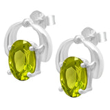 Oval Shaped Peridot Stud Adorned In Rhodium Plated Sterling Silver - Fashion Apparel 