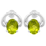 Oval Shaped Peridot Stud Adorned In Rhodium Plated Sterling Silver - Fashion Apparel 