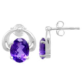 Delicate Sterling Silver Earring With Rhodium Plating And Amethyst Stone - Fashion Apparel 
