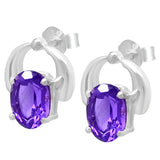 Delicate Sterling Silver Earring With Rhodium Plating And Amethyst Stone - Fashion Apparel 