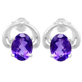 Delicate Sterling Silver Earring With Rhodium Plating And Amethyst Stone - Fashion Apparel 