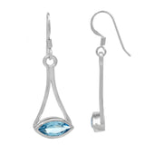 Sterling Silver Earrings With Rhodium Plating And Blue Topaz Stone - Fashion Apparel 
