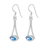 Sterling Silver Earrings With Rhodium Plating And Blue Topaz Stone - Fashion Apparel 