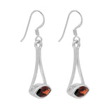 Rhodium Plated Sterling Silver Earring With Garnet Stone At The Centre - Fashion Apparel 