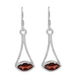 Rhodium Plated Sterling Silver Earring With Garnet Stone At The Centre - Fashion Apparel 