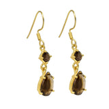 Elegant Sterling Silver Drop Earring With Gold Plating And Smokey Stone - Fashion Apparel 