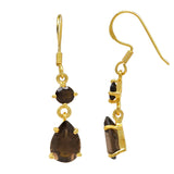 Elegant Sterling Silver Drop Earring With Gold Plating And Smokey Stone - Fashion Apparel 