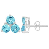 Sterling Silver Stud Earring With Rhodium Plating And Blue Topaz Stones - Fashion Apparel 