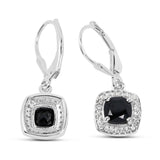 2.44 Carat Genuine Black Spinel and White Topaz .925 Sterling Silver Earrings - Fashion Apparel 