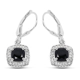 2.44 Carat Genuine Black Spinel and White Topaz .925 Sterling Silver Earrings - Fashion Apparel 