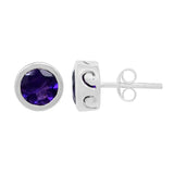 Studded Sterling Silver Earring With Rhodium Plating And Amethyst Stone - Fashion Apparel 