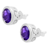 Studded Sterling Silver Earring With Rhodium Plating And Amethyst Stone - Fashion Apparel 