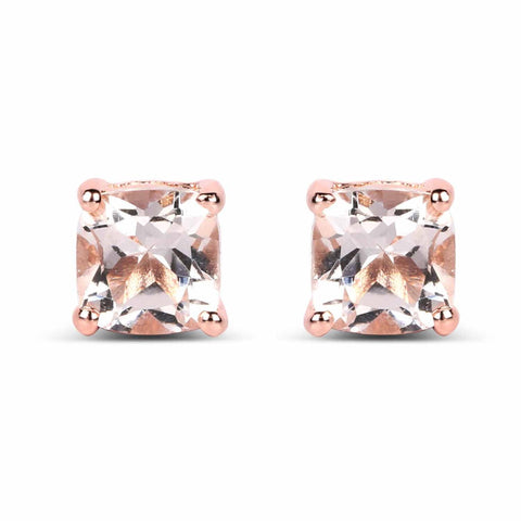 14K Rose Gold Plated 1.20 Carat Genuine Morganite .925 Sterling Silver Earrings - Fashion Apparel 