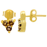 Classic Sterling Silver Earring With Gold Plating And Smokey Stones - Fashion Apparel 