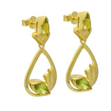 Elegant Drop Sterling Silver Earring With Gold Plating And Peridot Stones - Fashion Apparel 