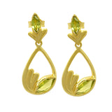 Elegant Drop Sterling Silver Earring With Gold Plating And Peridot Stones - Fashion Apparel 