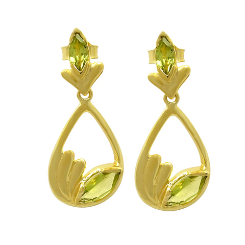 Elegant Drop Sterling Silver Earring With Gold Plating And Peridot Stones - Fashion Apparel 