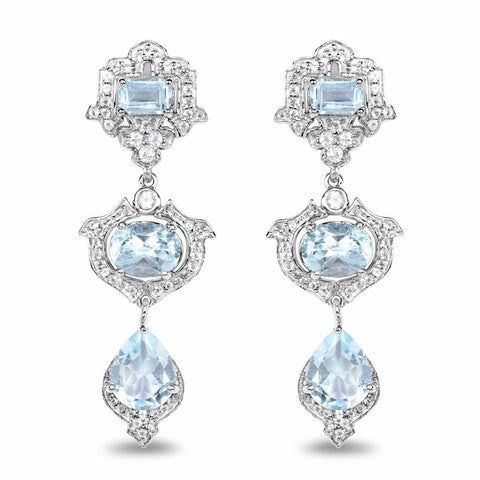 9.23 Carat Genuine Blue Topaz and White Topaz .925 Sterling Silver Earrings - Fashion Apparel 