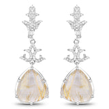 15.97 Carat Genuine Golden Rutile And White Topaz .925 Sterling Silver Earrings - Fashion Apparel 