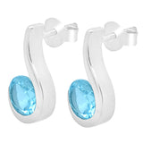 Royal Sterling Silver Earring With Rhodium Plating And Blue Topaz Stones - Fashion Apparel 