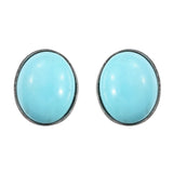Rhodium Plated Sterling Silver Earring With Polished Mexican Turquoise. - Fashion Apparel 