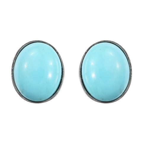 Rhodium Plated Sterling Silver Earring With Polished Mexican Turquoise. - Fashion Apparel 