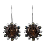 Sterling Silver Earring With Rhodium Plating And Smoky Quartz Gemstones. - Fashion Apparel 