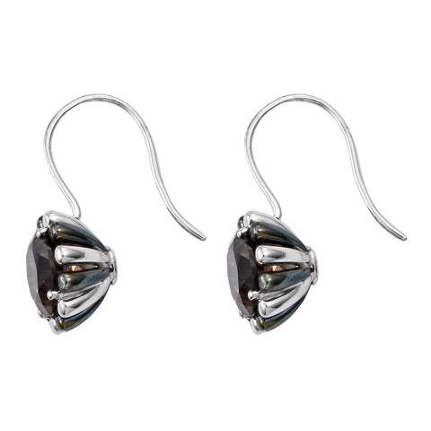 Sterling Silver Earring With Rhodium Plating And Smoky Quartz Gemstones. - Fashion Apparel 