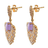 Elegant Sterling Silver Earring With Yellow Gold Plating And Purple Jade And Natural White Zircon Gemstones - Fashion Apparel 