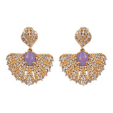 Elegant Sterling Silver Earring With Yellow Gold Plating And Purple Jade And Natural White Zircon Gemstones - Fashion Apparel 
