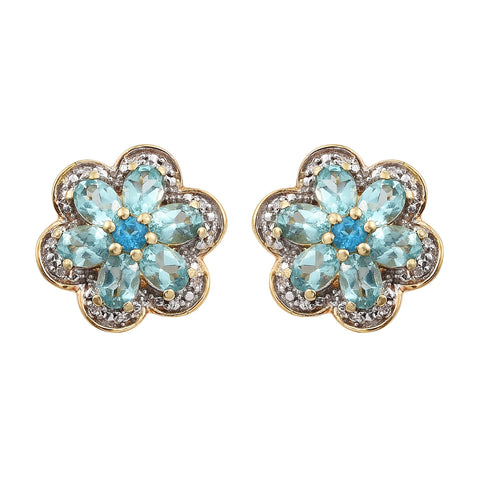 Yellow Gold Rhodium Plated Sterling Silver Earring With Blue Apatite, Neon Apatite, And Natural White Zircon - Fashion Apparel 