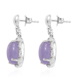 Sterling Silver Earring With Rhodium Plating And Purple Jade And Natural White Zircon Gemstone. - Fashion Apparel 