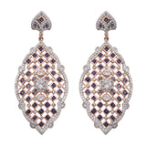 Elegant Sterling Silver Earring With Rose Gold Rhodium Plating And Petalite, Iolite, Natural White Zircon Gemstones. - Fashion Apparel 