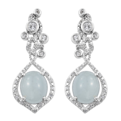 Milky Aquamarine And White Topaz Gemstones Crafted In Rhodium Plated Sterling Silver Earring. - Fashion Apparel 