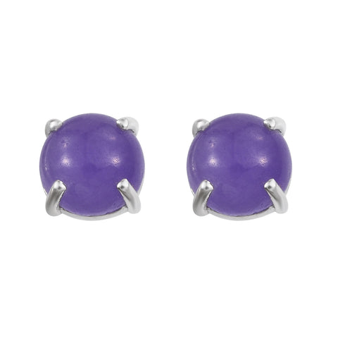 Studded Rhodium Plated Sterling Silver Earring Featuring Purple Jade Gemstones - Fashion Apparel 